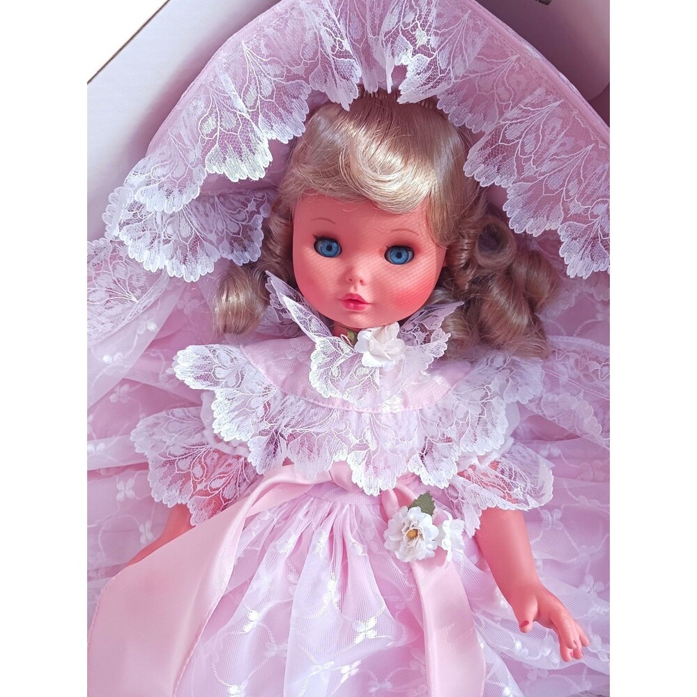 Vtg 1960's Furga 32057 Rossella 18" Girl Doll Pink & White Lace Dress Italy NRFB